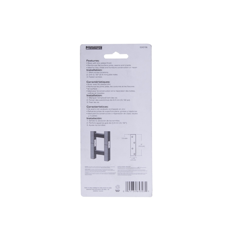 ProSource MP-Z06-C4PS Mending Plate, 6 in L, 1-1/8 in W, Steel, Screw Mounting